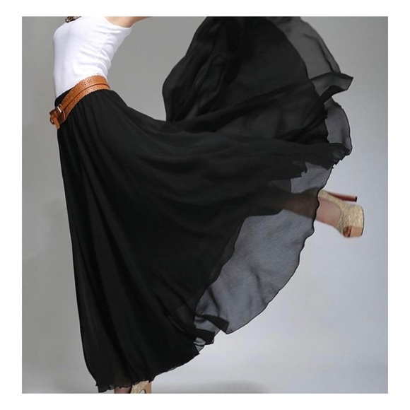Black Chiffon Maxi Skirt - Picture 2 of 6